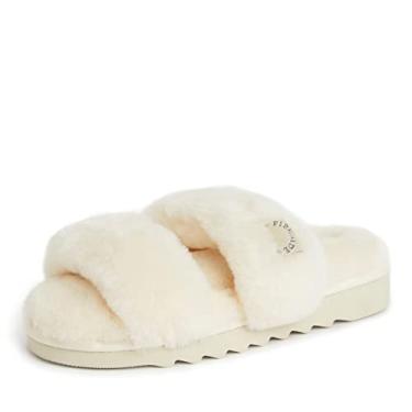 Imagem de Fireside by Dearfoams Pantufa feminina Benalla Shearling com faixa dupla, Natural, 8