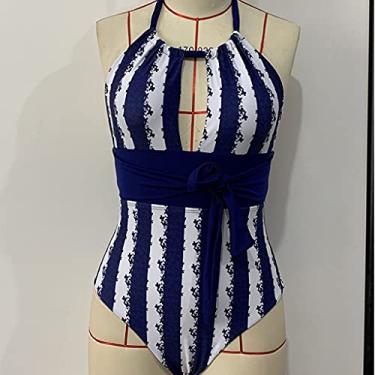 Imagem de Novo biquíni feminino maiô cintura alta plus size conjunto de maiô push up (cor: azul, tamanho: grande)