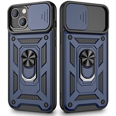 Imagem de VEGO Compatível com iPhone 13 com capa de câmera deslizante e suporte, capa magnética embutida com suporte de anel giratório de 360° para iPhone 13 de 6,1 polegadas 2021 - azul