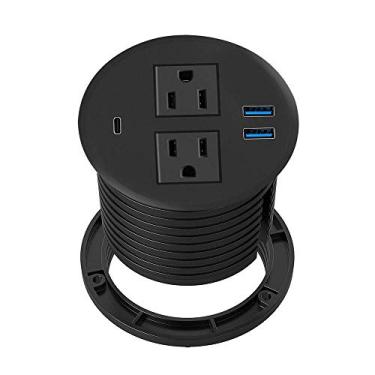 Imagem de XBA Ilhós de energia para desktop, soquete de tomada de energia embutida para mesa com 2 saídas CA, 2 portas USB, 1 porta USB C, cabo de alimentação de 2 metros, ETL listado (Preto)
