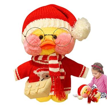 Imagem de pato amarelo | Adorável pato natal - Pato 30 cm com chapéu e fantasia Natal, presentes para