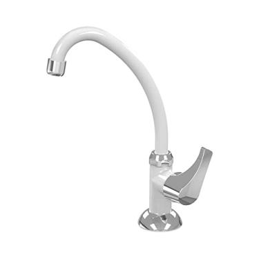Imagem de Torneira Cozinha Bica Móvel Mesa Bancada Premium 1/4 Volta Acquabios - Branca e Cromada