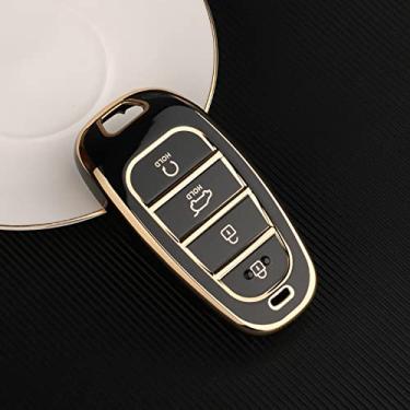 Imagem de KRUPTI Capa para chave de carro em TPU, apto para Hyundai Santa Fe Tucson 2022 NEXO NX4 Atos Prime Solaris 2021 4 5 botão, preto