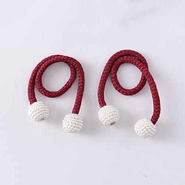 Imagem de Suportes de cortina magnéticos para cortina prendedores de fivela para trás fivela de esfera pendurada para amarrar acessórios de cortina para casa decoração, vinho tinto