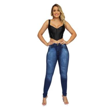 Imagem de Calça Skinny Feminina Jeans Com Licra Cintura  Alta Zig Zag 7 - Kaena