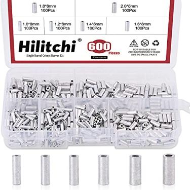 Imagem de Hilitchi 600 peças 6 tamanhos de mangas de crimpagem de barril único, kit de conector de mangas de alumínio para linha de pesca para 1,0, 1,2, 1,4, 1,6, 1,8, 2 mm de diâmetro de fio de pesca.
