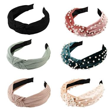 Imagem de LOVNFC Bandanas femininas, 6 peças de faixas de cabeça com nó, antideslizantes, modernas, para meninas, com nó largo, turbante de veludo