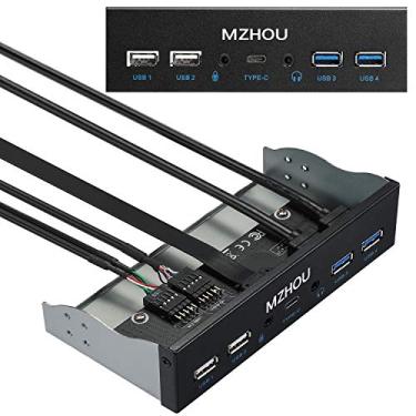 Imagem de MZHOU USB 2.0 + 3.0 metal frontal, adaptador de painel frontal de 19 pinos de 13,3 cm, 4 hubs de porta USB 3.0 e (porta de áudio 1HD/porta 1TPY-C / 1 entrada de microfone)
