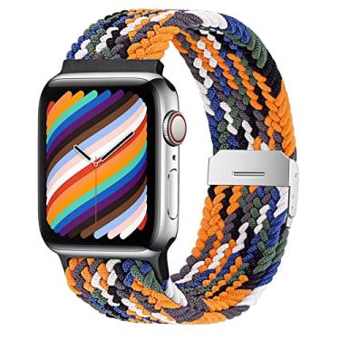 Imagem de WFEAGL Pulseira trançada Loop em nylon elástico compatível com Apple Watch 38mm 40mm 41mm 42mm 44mm 45mm e Ultra 49mm, pulseira de elástico para Apple Watch Séries SE/8/7/6/5/4/3 (Relógio não incluso)- Cowboy Sete Cores
