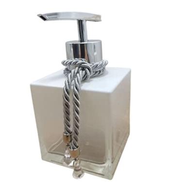 Imagem de Dispenser Porta Sabonete Líquido Hidratante Porta Álcool Gel Vidro Degradê - Branco e Prata-Luiggi Presentes®