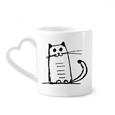Imagem de Caneca Cat Smile Sit Black Line de café cerâmica copo de coração de vidro