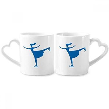 Imagem de Conjunto de canecas de porcelana para casais Esqui Inverno Esporte Azul Outline Conjunto de canecas de cerâmica para amantes de coração