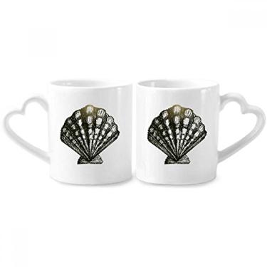 Imagem de Conjunto de canecas de porcelana para casal, ilustração preta, recortes, vida marinha, copo de cerâmica para amantes, alça de coração