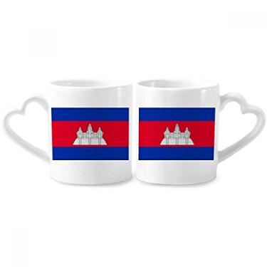 Imagem de Conjunto de canecas de porcelana para casal da bandeira nacional da Ásia do Camboja conjunto de canecas de cerâmica com alça de coração