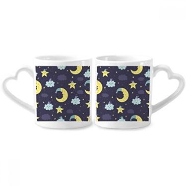 Imagem de Conjunto de canecas de porcelana para casais, estampa de personificação noturna, desenho animado, lua, coração