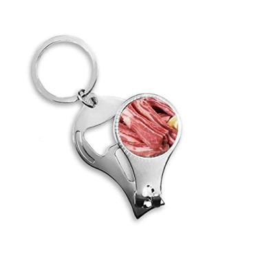 Imagem de Rib Chop Raw Meat Food Texture Nail Nipper Ring Chaveiro Abridor de Garrafas Cortador
