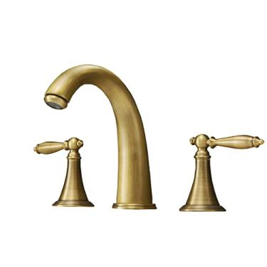 Imagem de LIDON Torneiras de banheiro torneira de 3 furos banheiro torneira de latão antigo banheiro 3 furos torneira antiga para pia de banheiro torneira de banheiro 8 polegadas latão para varanda, antigo A (cor: antigo A)