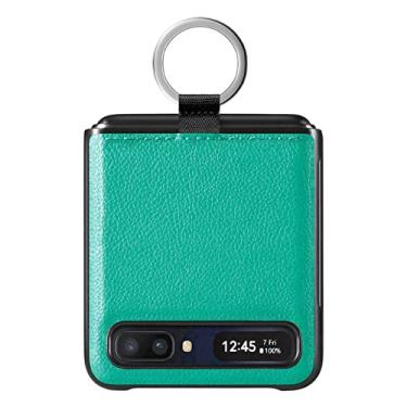 Imagem de Capa de couro de lichia com design dobrável para Samsung Galaxy Z Flip 3 Flip4 Flip 4 Flip3 5G Coque protetor à prova de choque, verde, para samsung z flip