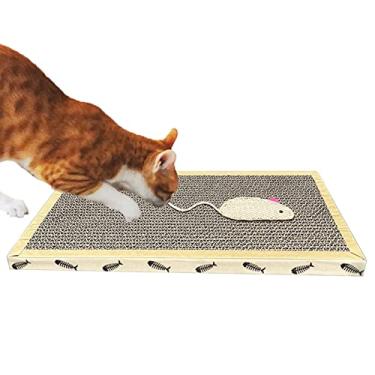 Imagem de Scratch Board Cat Toy - Almofadas para arranhar gato com padrão de peixe/rato - Papelão arranhador de gato ondulado reversível para gatos internos, design de textura durável Ngumms