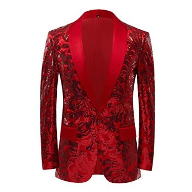 Imagem de Blazer masculino casual com lantejoulas blazer blazer de casamento slim fit lapela contador casaco de terno de casamento trespassado, vermelho, GGGG (46R)
