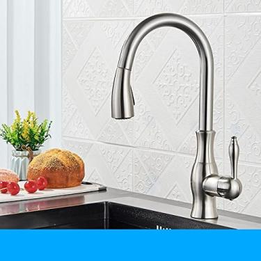 Imagem de Torneiras de cozinha pretas extraíveis torneira misturadora de pia de cozinha alavanca única torneira misturadora de água guindaste para cozinha misturador de rotação 360, tipo A, escova de níquel