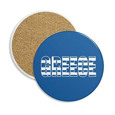 Imagem de Porta-copos de cerâmica com nome da bandeira da Grécia e pedra absorvente para bebidas, presente de 2 peças