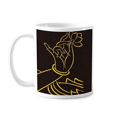 Imagem de Culture Customs Hand Lotus Simple Pattern Caneca cerâmica café porcelana louça