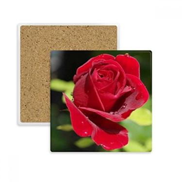 Imagem de Porta-copos quadrado com rosas vermelhas escuras, porta-copos, suporte de subplaca, pedra isolante
