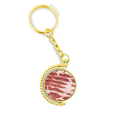 Imagem de Chaveiro de metal com textura de carne de porco, acessório dourado, chaveiro