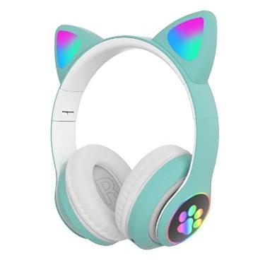 Imagem de Fone de Ouvido/Headset Gamer Orelhas de Gatinho Com LED Sem Fio, Bluetooth e Com Microfone (Verde)