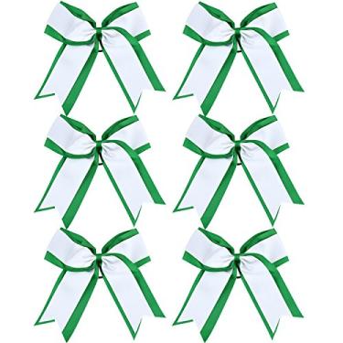 Imagem de 20 cm, 2 cores, 2 camadas, 6 peças, laço de líder de torcida, suporte de rabo de cavalo, laços de torcida, laço elástico para cabelo para torcida de colégio, Green/White