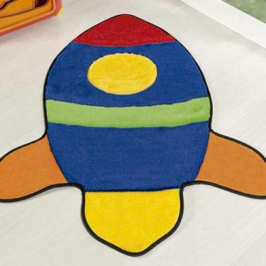 Imagem de Tapete Infantil Pelúcia Decorativo Foguete Colorido Premium Antiderrap