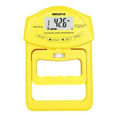 Imagem de GRIPX Medidor de força de aderência digital com dinamômetro de mão, captura automática, potência de 90 kg, amarelo
