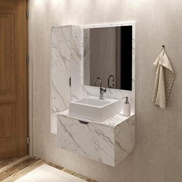 Imagem de Gabinete de Banheiro com Cuba e Espelheira 90cm Multimóveis Cr10098 Mármore Branco