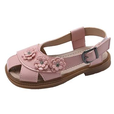Imagem de Sandálias infantis Memory Girl sandálias planas flor vazada sapatos de praia moda sola macia meninas meninos sandálias casuais, rosa, 3 Big Kid