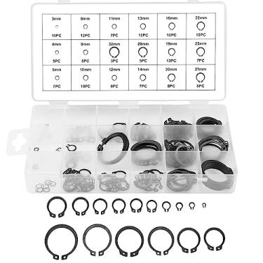 Imagem de 150 pcs Preto C Clips Snap Anel Variedade Loja 3mm a 32mm Fechadura Externa Interna Snap Anel de Retenção Anel de Retenção para Fixadores Industriais 18 Tamanhos com Caixa