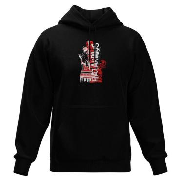 Imagem de Moletom Fechado Com Capuz Blusa de Frio Preta Estampas Variadas-Masculino