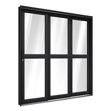 Imagem de Porta de Correr de Aço com Travessa 213 x 200 x 13 cm Preto 3 Folhas Direita Riobras Pronta