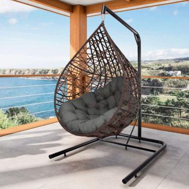 Imagem de Cadeira Balanço Ninho Suspenso Gota Tramado com Suporte e Almofada Impermeável Acesse Móveis