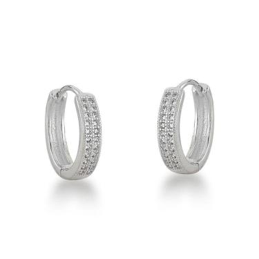 Imagem de Brinco Argola Click Duas Fileiras Zirconias Prata 925 - 1,6cm
