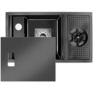 Imagem de Pia De Cozinha Preta, Lavadora De Vidro Oculta, Mini Bacia Artesanal, Tigela Única Para Instalação Embaixo Da Bancada E Nivelada,Preto,55 * 32 * 22cm,Serene16