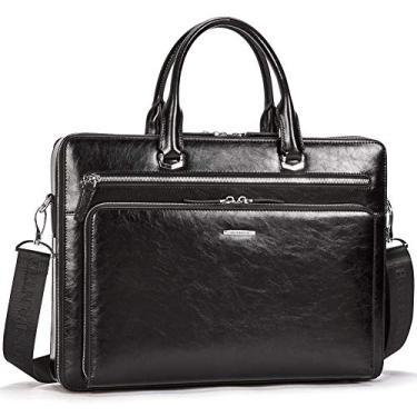 Imagem de BOSTANTEN Maletas masculinas bolsa mensageiro de couro genuíno para laptop bolsa de trabalho de escritório de 15,6 polegadas para viagens de negócios, B - preto, Large (L)15.94" x (W)3.15" x (H)11.81