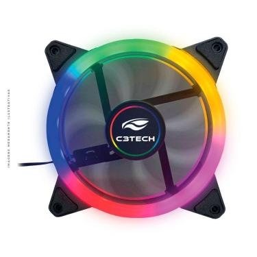 Imagem de Cooler Fan C3Tech 12cm, LED Multicores, 1200RPM, Preto - F7-L130M
