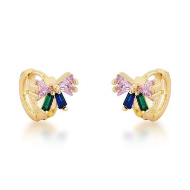 Imagem de Brinco Argola Laço Colorido Banhado A Ouro 18k