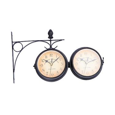 Imagem de ABOOFAN relógios de ferro paredes relógio de parede europeu retrô relógio de parede digital decoração relógio redondo de ferro relógio de parede dupla face doméstico decorar Antiguidade