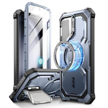 Imagem de Capa i-Blason Armorbox para Samsung Galaxy S24 Plus com suporte para capa de câmera, [compatível com carregamento sem fio] Capa protetora robusta com protetor de tela integrado e suporte (Azul)