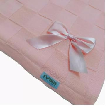 Imagem de Manta Para Bebê Menino e Menina Tricô Saída Maternidade Com Laço Removível Tamanho 80cm x 80cm