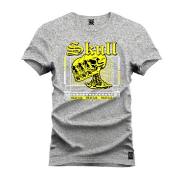 Imagem de Camiseta T-Shirt 100% Algodão Estampada Durável Skull Cinza M