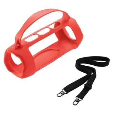 Imagem de Capa de silicone compatível com alto-falante JBL Charge 5 Wi-Fi/Charge 5, gel de viagem, capa protetora de borracha impermeável com alça de ombro (laranja vermelho)