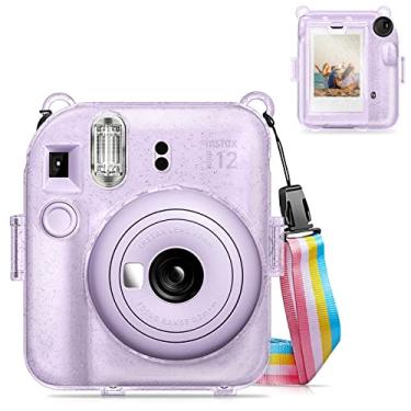 Imagem de Fintie Capa Protetora Transparente Para Câmera Instantânea Fujifilm Instax Mini 12 – Capa Dura de Cristal com Bolso de Filme Atualizado Para Armazenar Fotos E Alça de Ombro Arco-Íris Removível, Roxo B